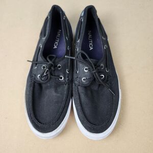 Nautica Boat Shoes – 9.5M Black Canvas Spinnaker II Slip-On Casual Preppy